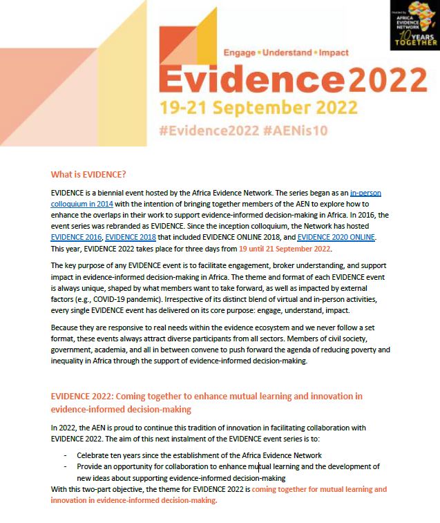 EVIDENCE 2022 concept note