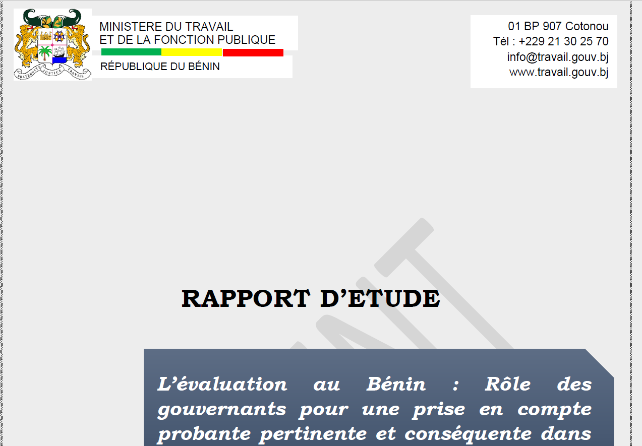 L’évaluation au Bénin : Rôle des gouvernants pour une prise en compte probante pertinente et conséquente dans les PTA (Tableau du MTFP)